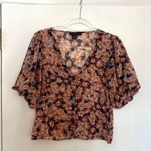 Sanctuary Floral Puff Sleeve Blouse - Black and Brown